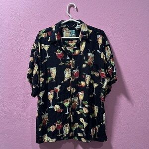 PINEAPPLE MOON Men’s Black Casual Button Down Cocktail Shirt Size L